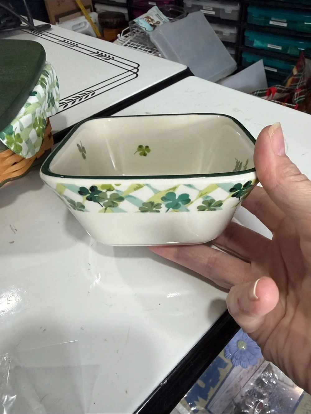 Longaberger 2006 Lucky Twist Basket Set with Ceramic Shamrock Dish